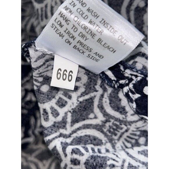 Anne Carson Sz PLUS 1X Tunic Blouse Boho Navy Blue Cotton 3/4 Sleeve Geo VGUC - Picture 11 of 12